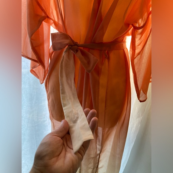Sonoma Kohl’s Ombré Sheer Orange Belted Kimono, Recycled Polyester Blend! - Picture 3 of 11